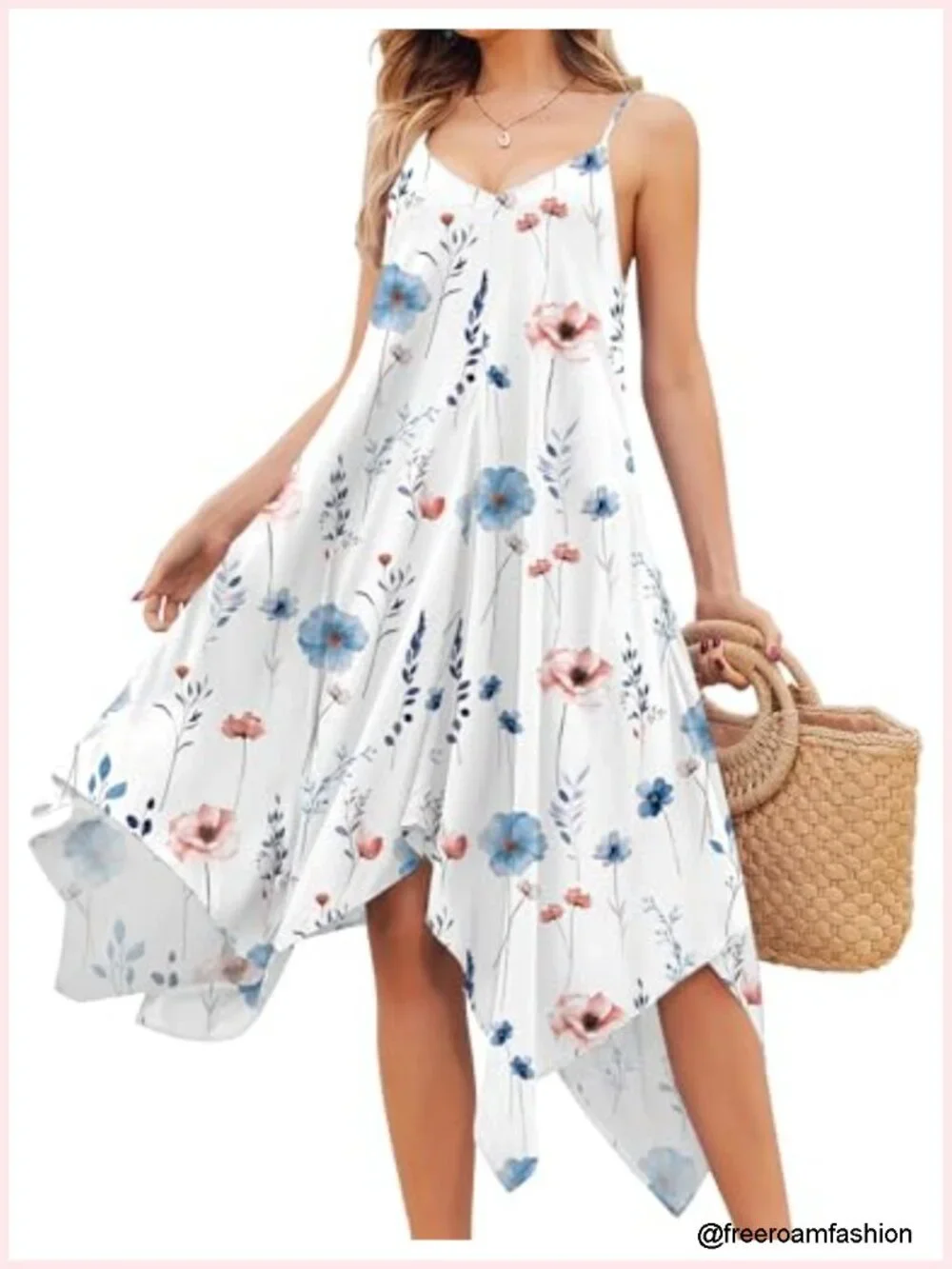 Boho Sundress Spaghetti Strap Swim Cover Up Flowy Midi Vacation Dress